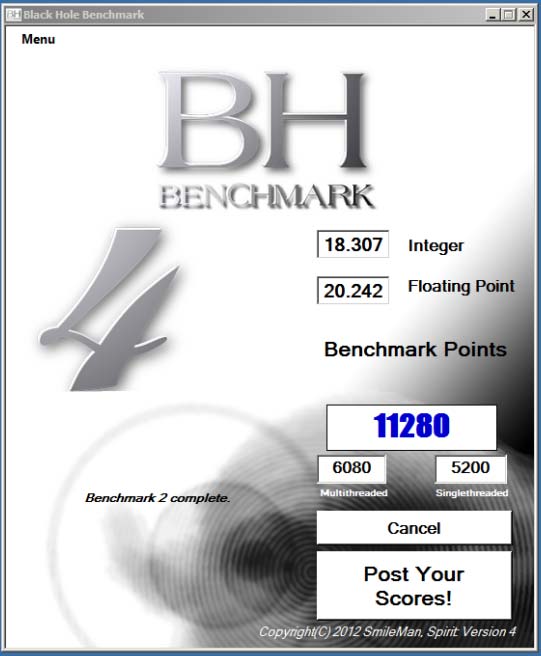 نرم افزار تست پردازنده BH Hole Benchmark 